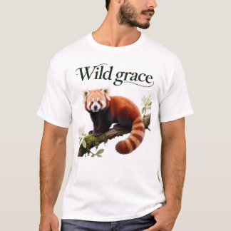 Camiseta Impressão artística de Panda Vermelho com Flores d