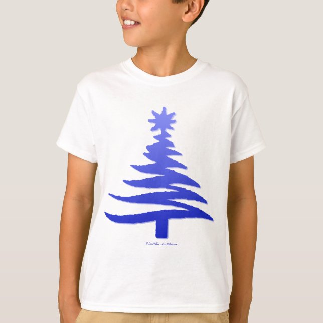 Camiseta Impressão Azul-Estêncil de Árvore de Natal Moderno (Frente)