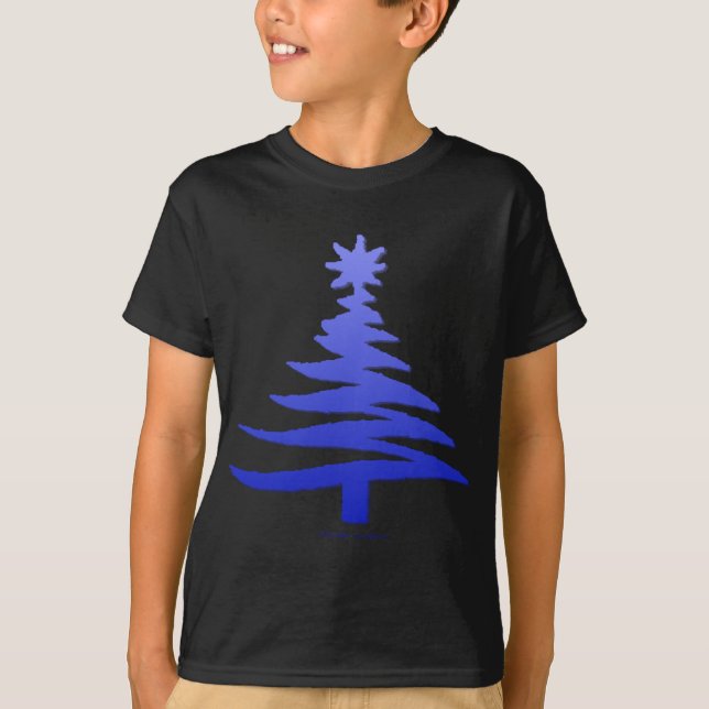Camiseta Impressão Azul-Estêncil de Árvore de Natal Moderno (Frente)
