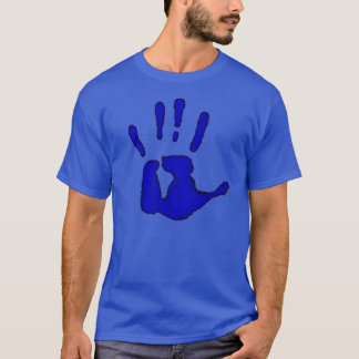 Camiseta Impressão azul grande da mão
