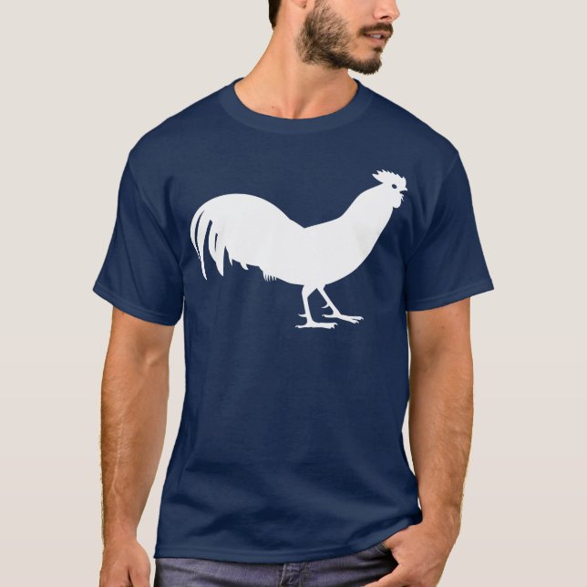 Camiseta Impressão branco do pássaro do galo (Frente)