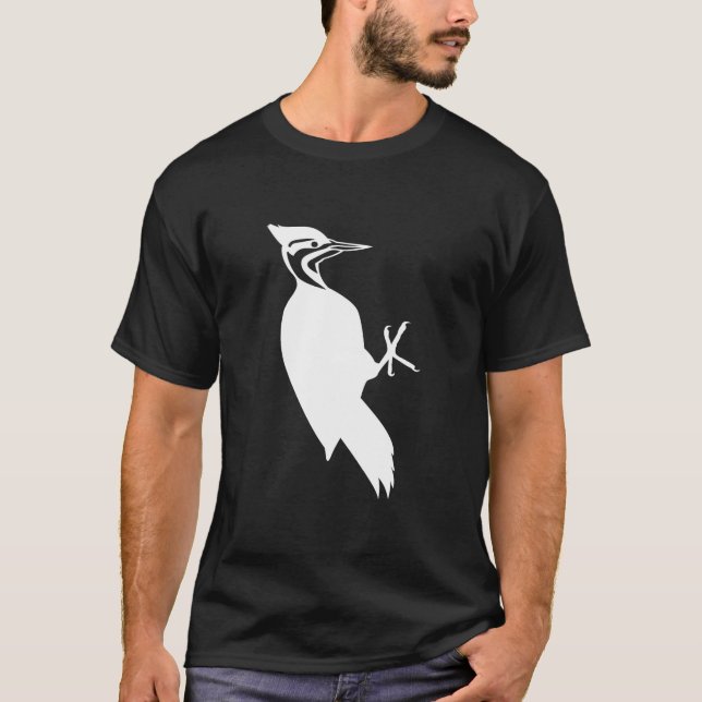 Camiseta Impressão branco do pássaro do pica-pau (Frente)