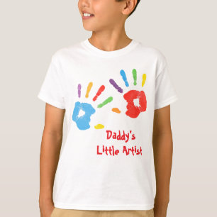 Camiseta Impressão Colorida da Mão do Papai Pequeno Artista