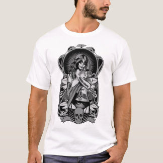 Camiseta Impressão com mulher do gângster. Estilo do