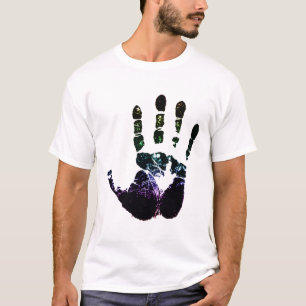 Camiseta impressão da mão do arco-íris