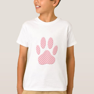 Camiseta Impressão Da Pata De Cão De Tartan, Rosa E Branc