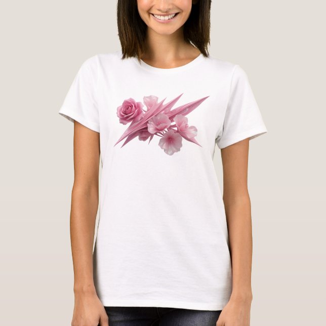 Camiseta Impressão de arte abstrata cor-de-rosa atraente (Frente)