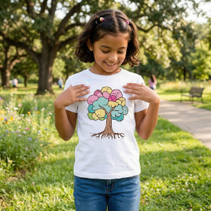 Camiseta Impressão de Arte da Árvore Cerebral em Pastel Abs