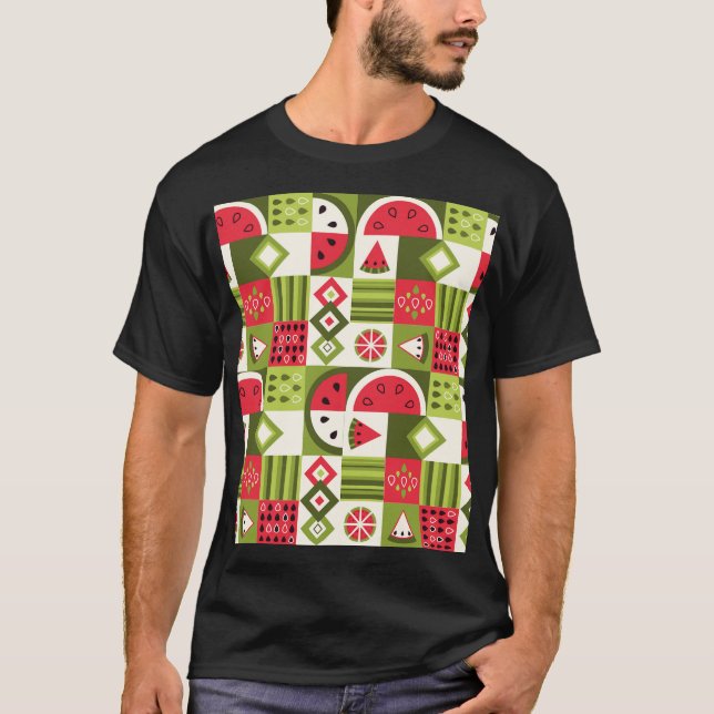 Camiseta Impressão de Arte de Elementos de Melancia Decorat (Frente)