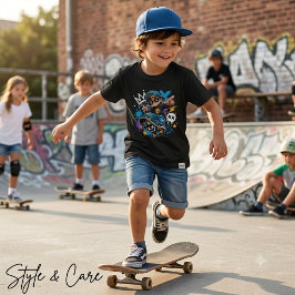 Camiseta Impressão de Arte de Garoto Skatista de Desenho An