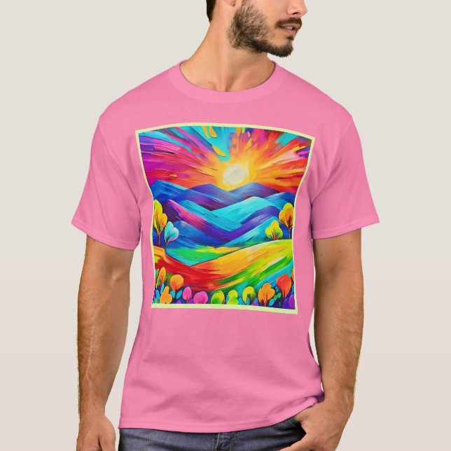Camiseta Impressão de Arte de Montanha Sunset vibrante (Frente)