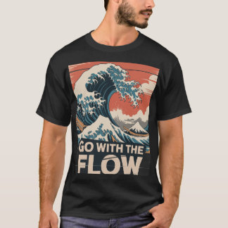 Camiseta Impressão de Arte de Onda 'Vá com o Fluxo'