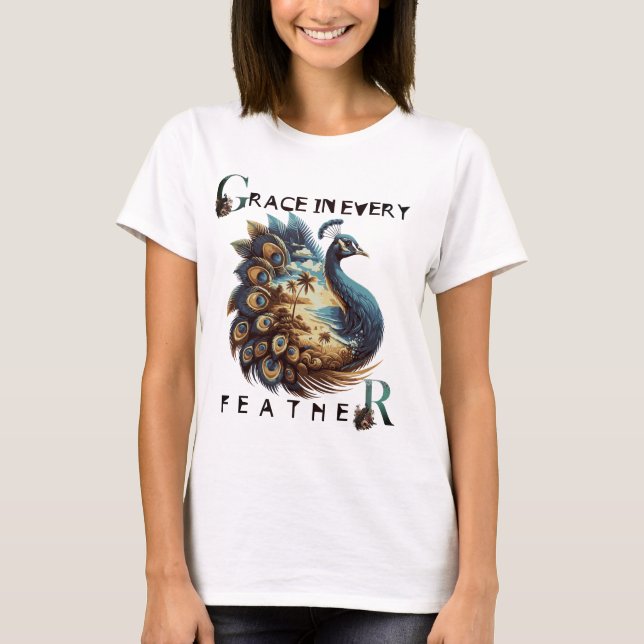 Camiseta Impressão de Arte de Peacock, Paisagem Tropical (Frente)