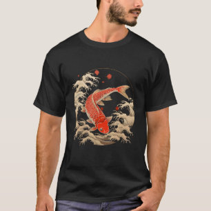 Camiseta Impressão de Arte de Peixe Koi Japonês