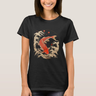 Camiseta Impressão de Arte de Peixe Koi Japonês