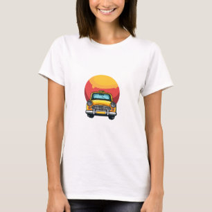 Camiseta Impressão de Arte de Táxi Amarelo Mostarda Retro e