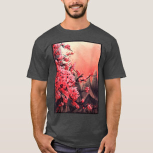 Camiseta Impressão de Arte do Bloqueio de Madeira do Sakura