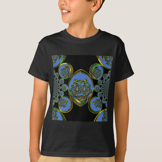 Camiseta Impressão de Arte do Caleidoscópio Azul e Amarelo (Frente)