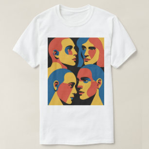 Camiseta Impressão de Arte em Grade de Rostos Abstratos, Ro