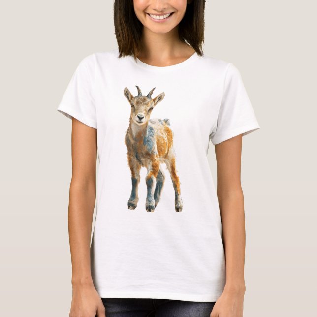 Camiseta Impressão de Arte Fina de Cabrito Radioso com Chif (Frente)