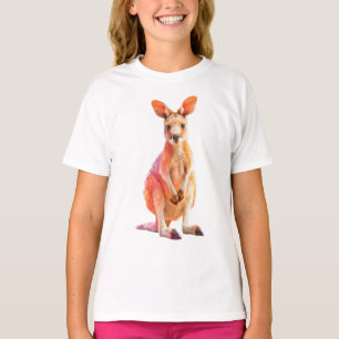 Camiseta Impressão de Arte Fina de Canguru em Aquarela Radi
