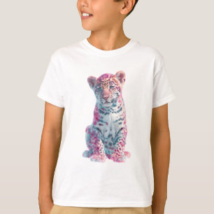 Camiseta Impressão de Arte Fina de Filhote de Leopardo Espe