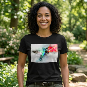 Camiseta Impressão de Arte Floral em Aquarela de Beija-flor