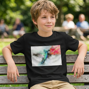 Camiseta Impressão de Arte Floral em Aquarela de Beija-flor