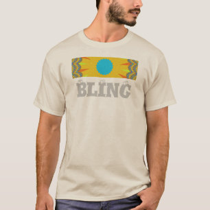 Camiseta Impressão de Arte Mandala Ciano e Dourado