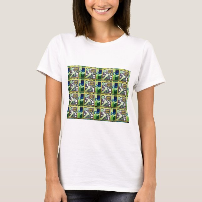 Camiseta Impressão de Arte Mosaica Divertida Contemporânea  (Frente)