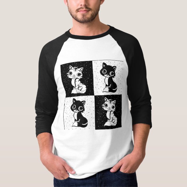 Camiseta Impressão de Bloco de Monograma Branco Preto (Frente)