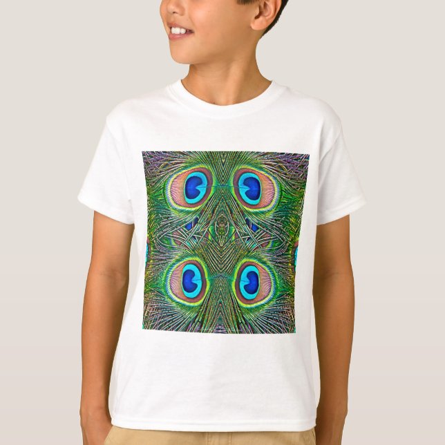 Camiseta Impressão de Caleidoscópio de Penas de Pavão (Frente)