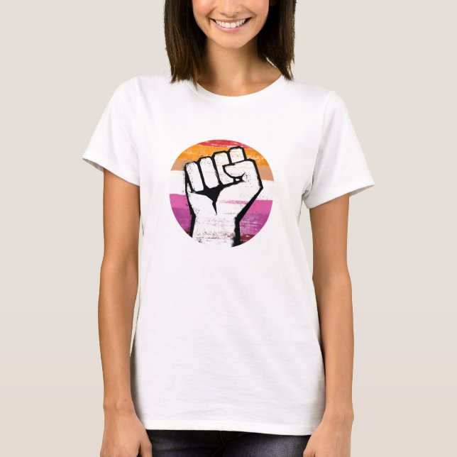 Camiseta Impressão de Círculo do Punho do Orgulho Lésbico (Frente)