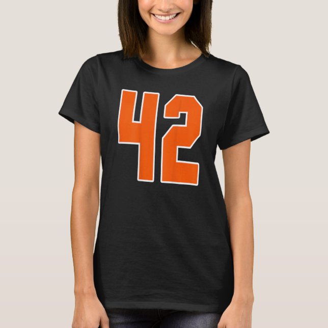 Camiseta Impressão de costas laranja número 42 do bloco esp (Frente)