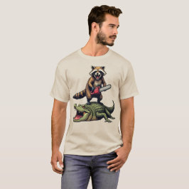 Camiseta Impressão de Crocodilo Funny Raccoon | Comprar Mem