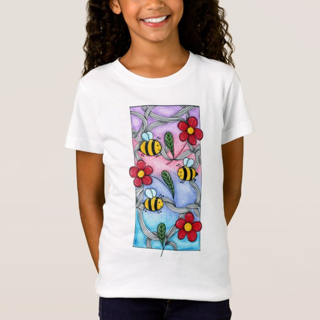 Camiseta impressão de desenho animado para meninas (Frente)