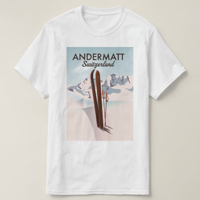 Camiseta Impressão de esqui de Suiça de poster de viagem de (Frente do Design)