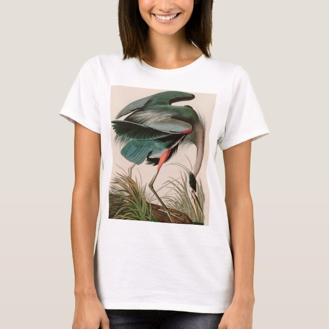 Camiseta Impressão de excelente T- - Aves Heronárias Azuis  (Frente)