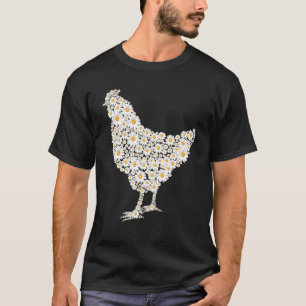 Camiseta Impressão de Frango de Flores de Margarida Branca 
