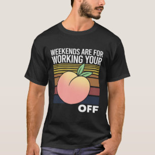 Camiseta Impressão de Fruta de Peachy Apenas Fim de Semana