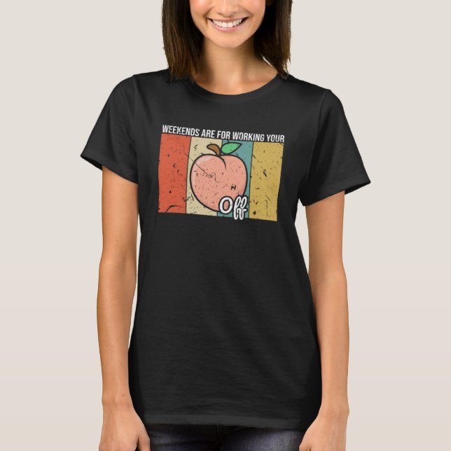 Camiseta Impressão de Fruta de Peachy Apenas Fim de Semana  (Frente)