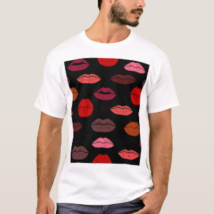 Camiseta Impressão de lábios, beijos rosas vermelhos.