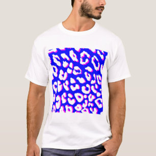 Camiseta Impressão de Leopardo Branco Azul Rosa