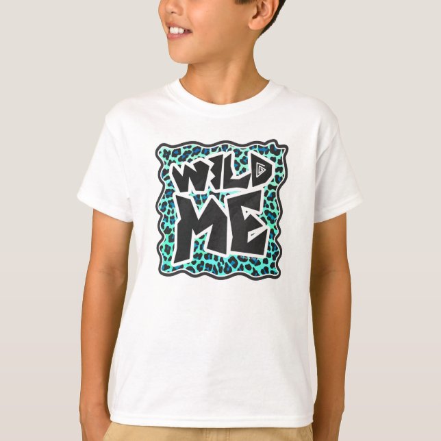 Camiseta Impressão de Leopardo Negro e Teal (Frente)