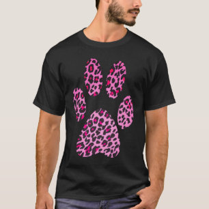 Camiseta Impressão de Leopardo Rosa Pata Gato Onça-pintada