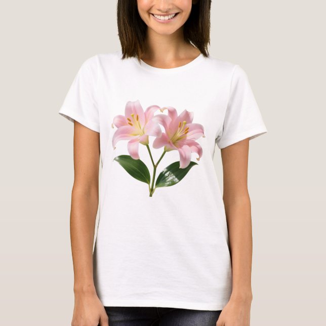Camiseta Impressão de Lily Botânica Pink Pastel (Frente)