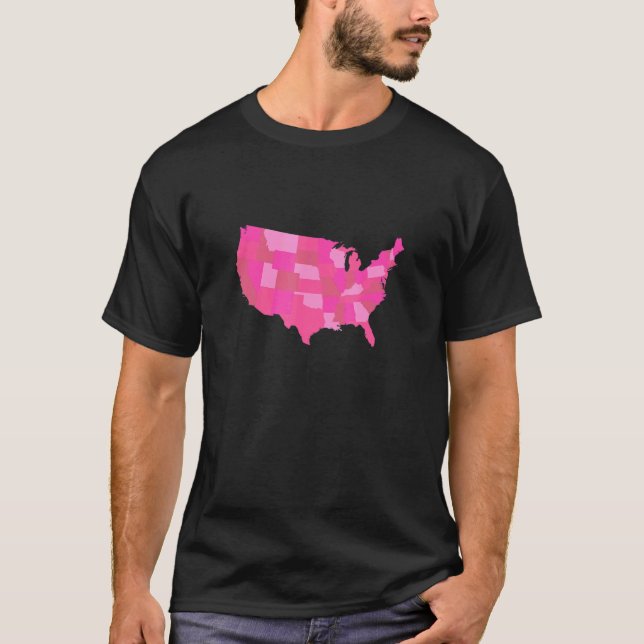 Camiseta Impressão de Mapa Rosa EUA (Frente)