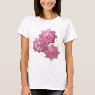 Camiseta Impressão de máquina de engrenagem rosa prateada n
