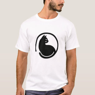 Camiseta Impressão de Minimalista Silhual de Círculo Gato P