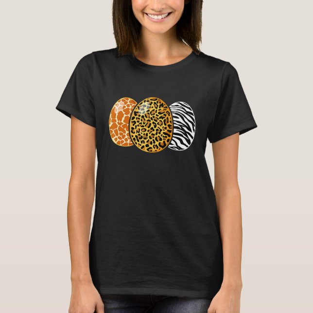 Camiseta Impressão de Ovo de Páscoa Leopard Zebra Giraffe (Frente)
